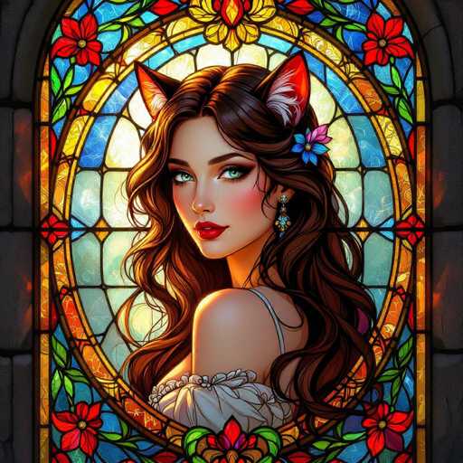 Stained glass cat girl